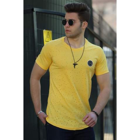 Madmext Men Ripped Yellow T-shirt T4002 - Sarı