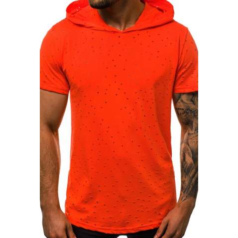 Madmext Orange Rapped T-shirt with Hood for Men 3069 - Turuncu