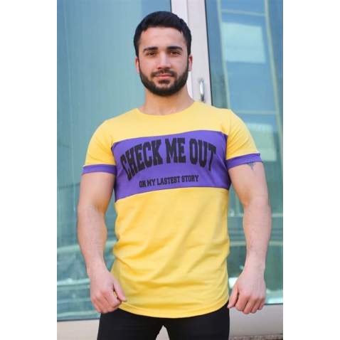 Madmext Yellow Printed T-shirt for Men 3013 - Sarı