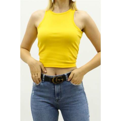 Mad Girls Yellow Crop Top MG361 - Sarı