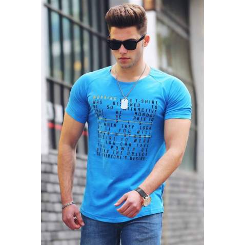 Madmext Blue Printed T-shirt for Men 2620 - Mavi