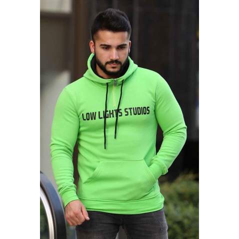 Madmext Green Zipper Detailed Hoodie 4159 - Yeşil