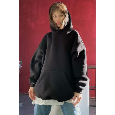 Siyah Kapüşonlu Oversize Sweatshirt MG1566 - Siyah