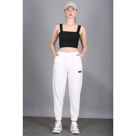 Mad Girls White Jogger Sweatpants MG303 - Beyaz