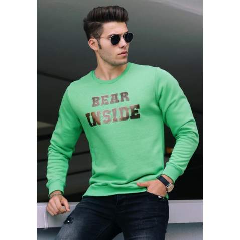 Madmext Green Printed Crew-Neck Sweatshirt 4751 - Yeşil