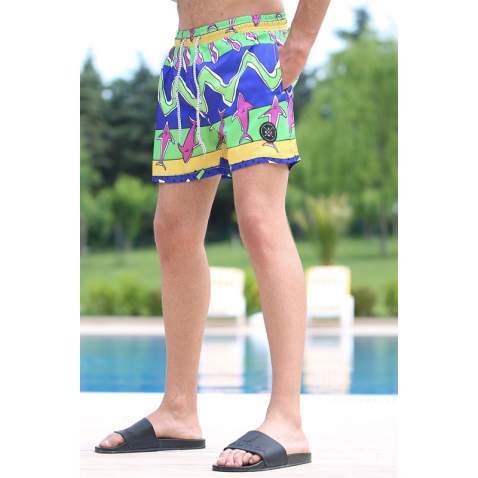 Madmext Navy Blue Printed Swim Wear Short 2957 - Lacivert