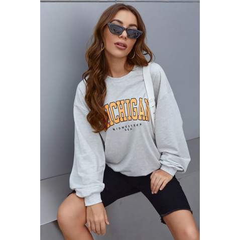 Mad Girls Printed Gray Sweatshirt MG785 - Gri