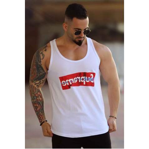 Madmext White Striped T-shirt for Men 2641 - Beyaz