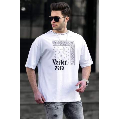 Madmext White Printed T-shirt for Men 4964 - Beyaz