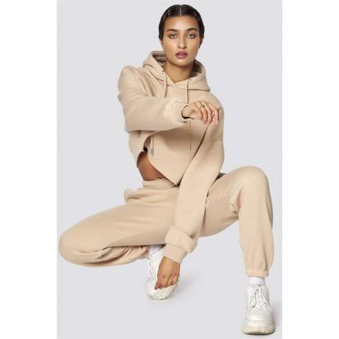 Mad Girls Beige Hooded Women Tracksuit Set MG467 - Bej