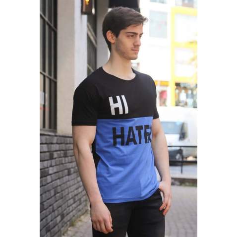 Madmext Black Two-Tone Printed T-shirt for Men 3089 - Siyah