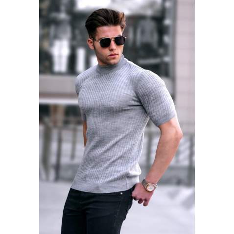 Madmext Grey Knitwear With Roll Neck T-shirt 4604 - Gri