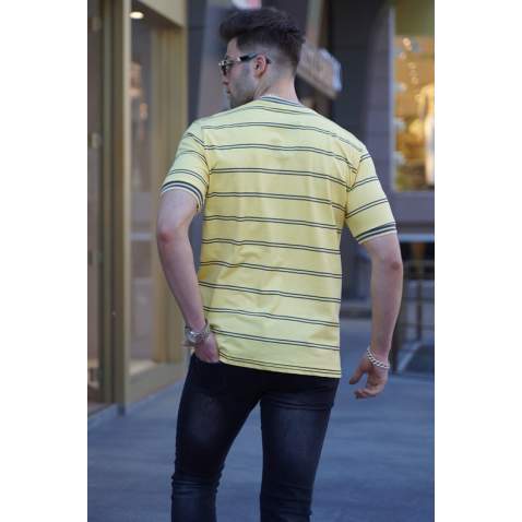 Men Striped Yellow Polo T-Shirt 5874 - Sarı