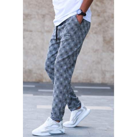 Madmext Men Plaid White Sweatpants 5426 - Beyaz