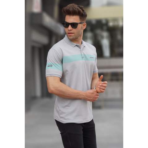 Men Striped Dye Gray Polo T-Shirt 5878 - Boyalı gri