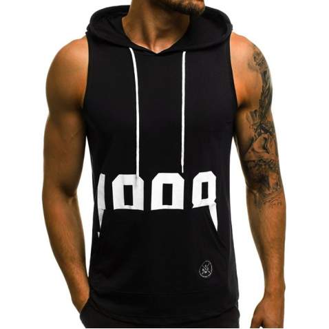 Madmext Men Black Hoodie Vest 2563 - Siyah