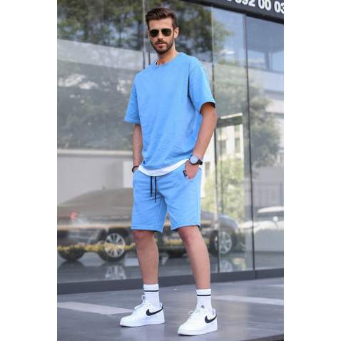 Madmext Men Blue T-shirt Shorts Set 5668 - Mavi