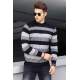 Madmext Gray Striped Men Knitwear Jumper 9415 - Gri