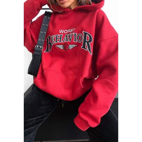 Mad Girls Red Hoodie Sweatshirt MG853 - Kırmızı