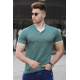 Madmext Men V Neck Plain Green T-shirt 5278 - Yeşil