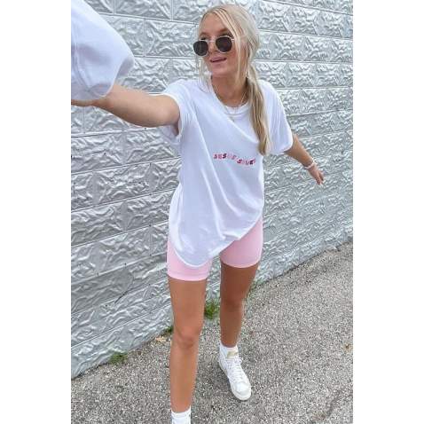 White Printed Oversize T-Shirt MG1517 - Beyaz