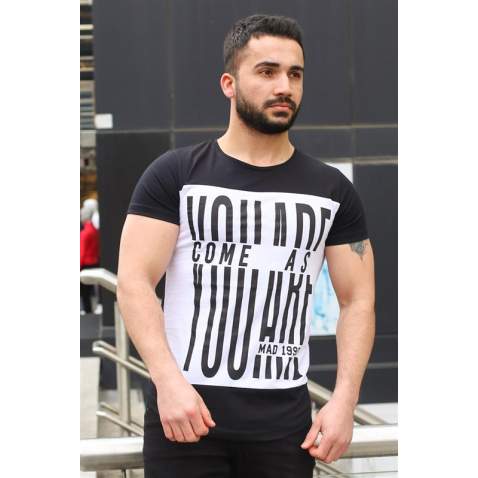 Madmext Black Printed T-shirt for Men 3001 - Siyah