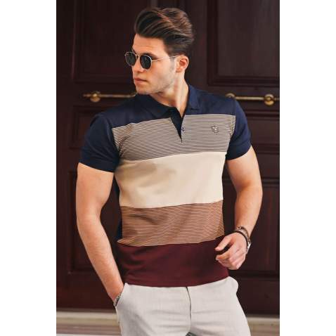 Men Color Block Navy Blue Polo T-Shirt 9280 - Lacivert