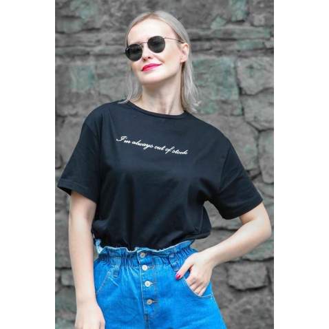 Mad Girls Black Printed T-shirt MG457 - Siyah