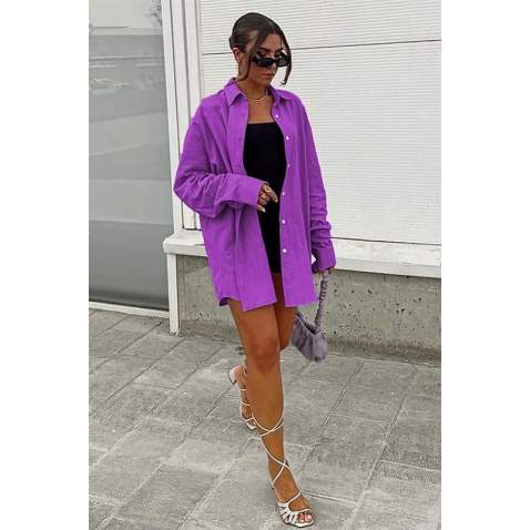 Mad Girls Oversize Purple Shirt MG1369 - Mor