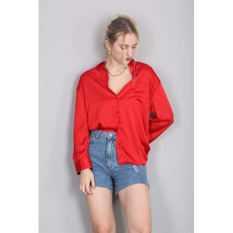 Mad Girls Red Satin Shirt MG1104 - Kırmızı