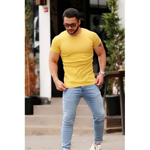 Madmext Men Basic Yellow T-Shirt 4077 - Sarı