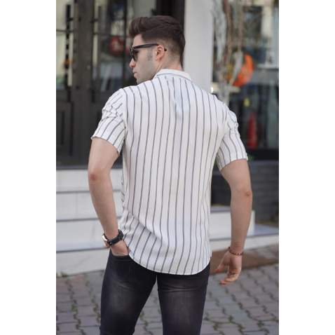 Men Striped White Shirt 5549 - Beyaz