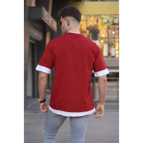 Men Basic Maroon Oversize T-Shirt 5802 - Bordo