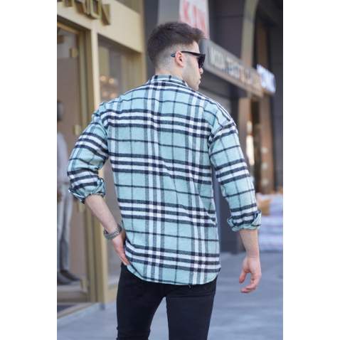 Mint Green Regular Fit Plaid Shirt 5553 - Mint yeşili