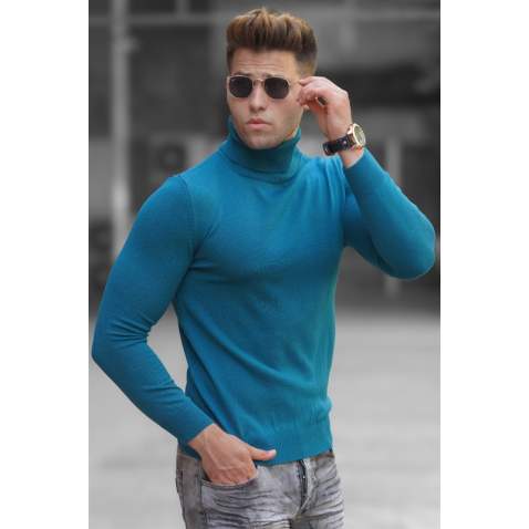 Madmext Men Turtleneck Blue Sweater 4656 - Petrol yeşili