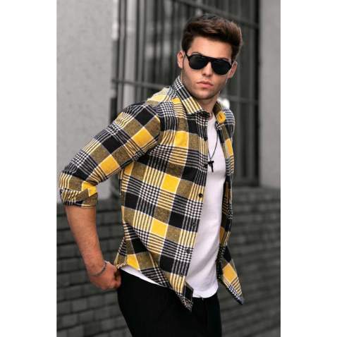 Madmext Yellow Checked Mackinaw Shirt 4684 - Sarı