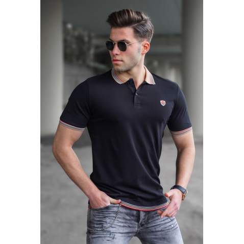 Madmext Men Black Knitted Polo T-shirt 5116 - Siyah