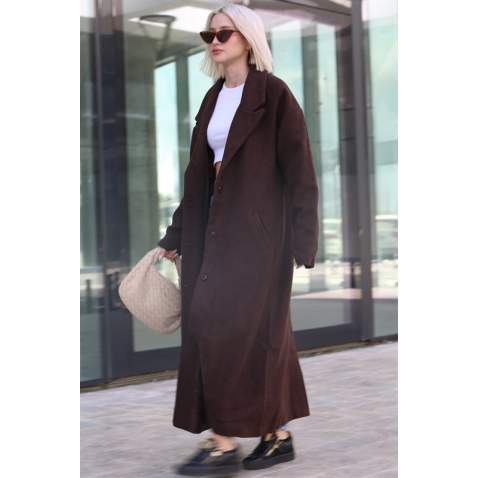 Mad Girls Brown Long Coat MG1302 - Kahverengi