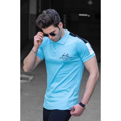 Madmext Turquoise Shoulder Striped Polo Shirt for Men 4635 - Turkuaz