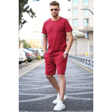 Madmext Men Maroon T-shirt & Shorts Set 5654 - Bordo