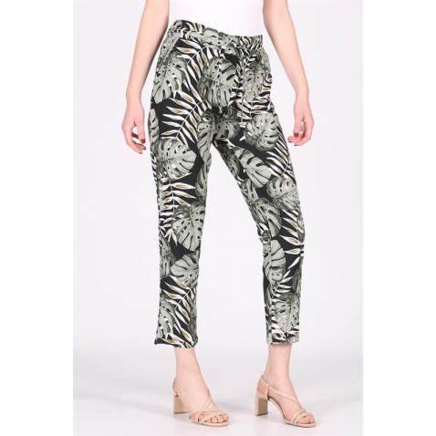 Mad Girls Black Patterned Tie Waist Pant MG213 - Siyah