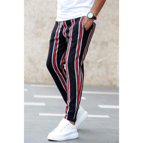 Madmext Maroon Striped Sweatpants 4086 - Bordo