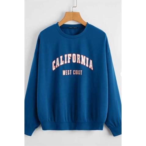 Mad Girls Blue Crew-Neck Women Sweatshirt MG789 - Mavi