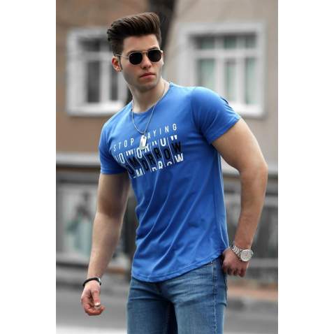 Madmext Blue Printed T-shirt for Men 4482 - Saks