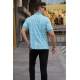 Men Designed Blue Polo T-Shirt 5887 - Mavi