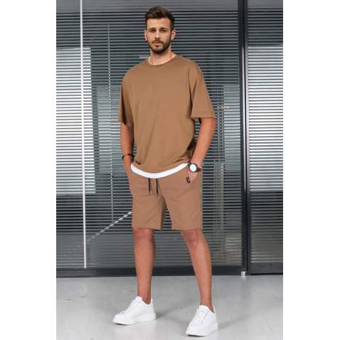 Madmext Men Brown T-shirt Shorts Set 5668 - Kahverengi