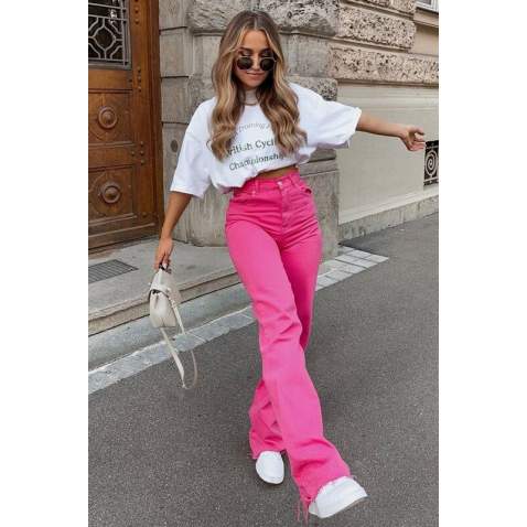 Mad Girls Pink Palazzo Jeans Mg1189 - Pembe