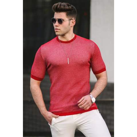 Madmext Men Knitted Red T-shirt 5076 - Kırmızı