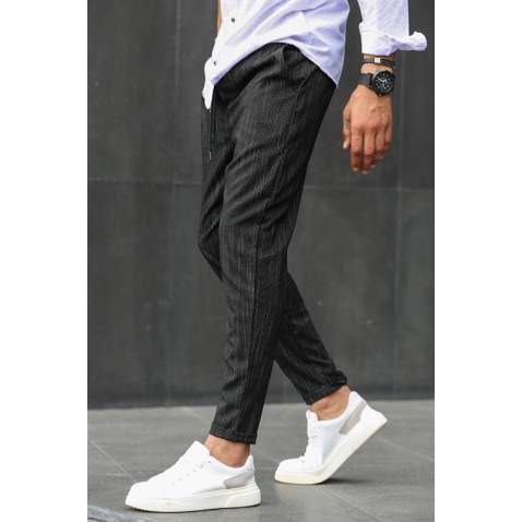 Black Designed Slim Fit Jogger Trousers 5470 - Siyah