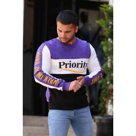 Madmext Men Printed Purple Sweatshirt 2844 - Mor